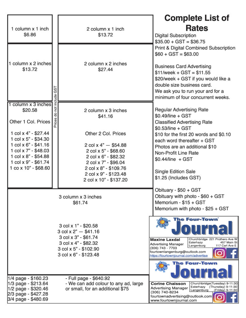 Four-Town Journal Advertising Rates